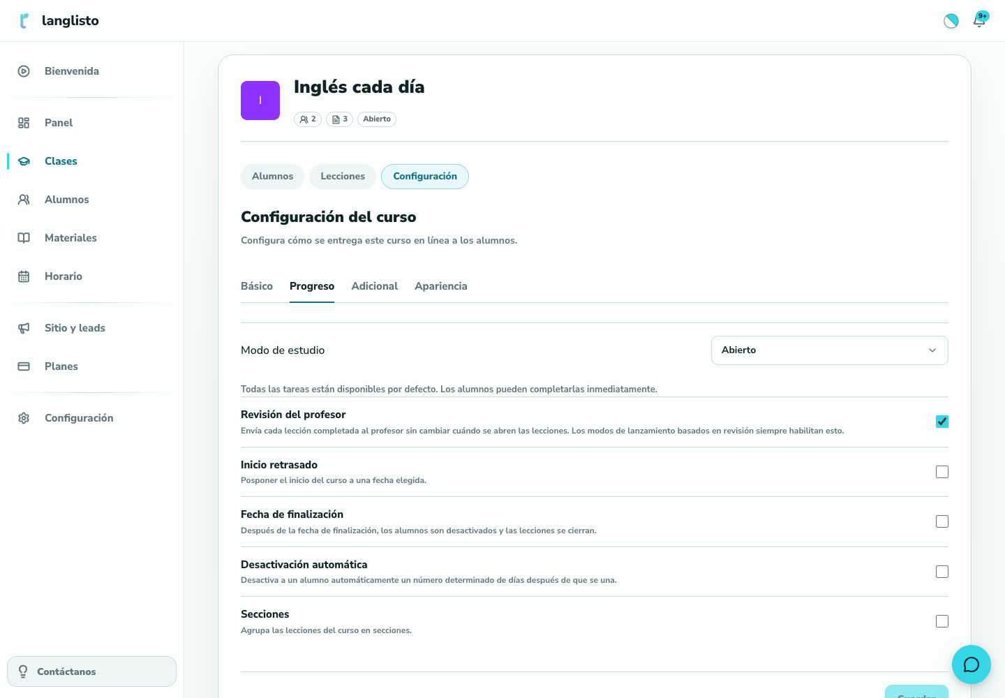 Configura el modo de estudio
