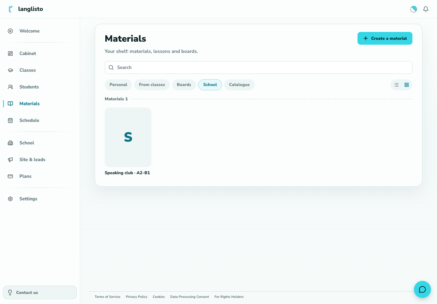 Open the “School” tab in Materials